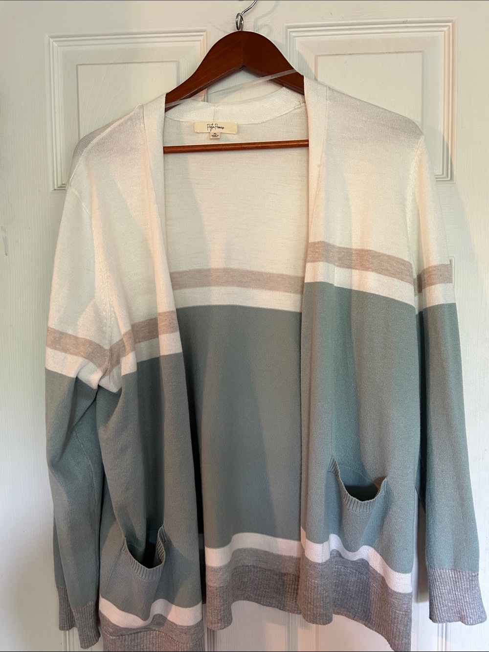 Striped Open-Front Cardigan in Blue and Cream